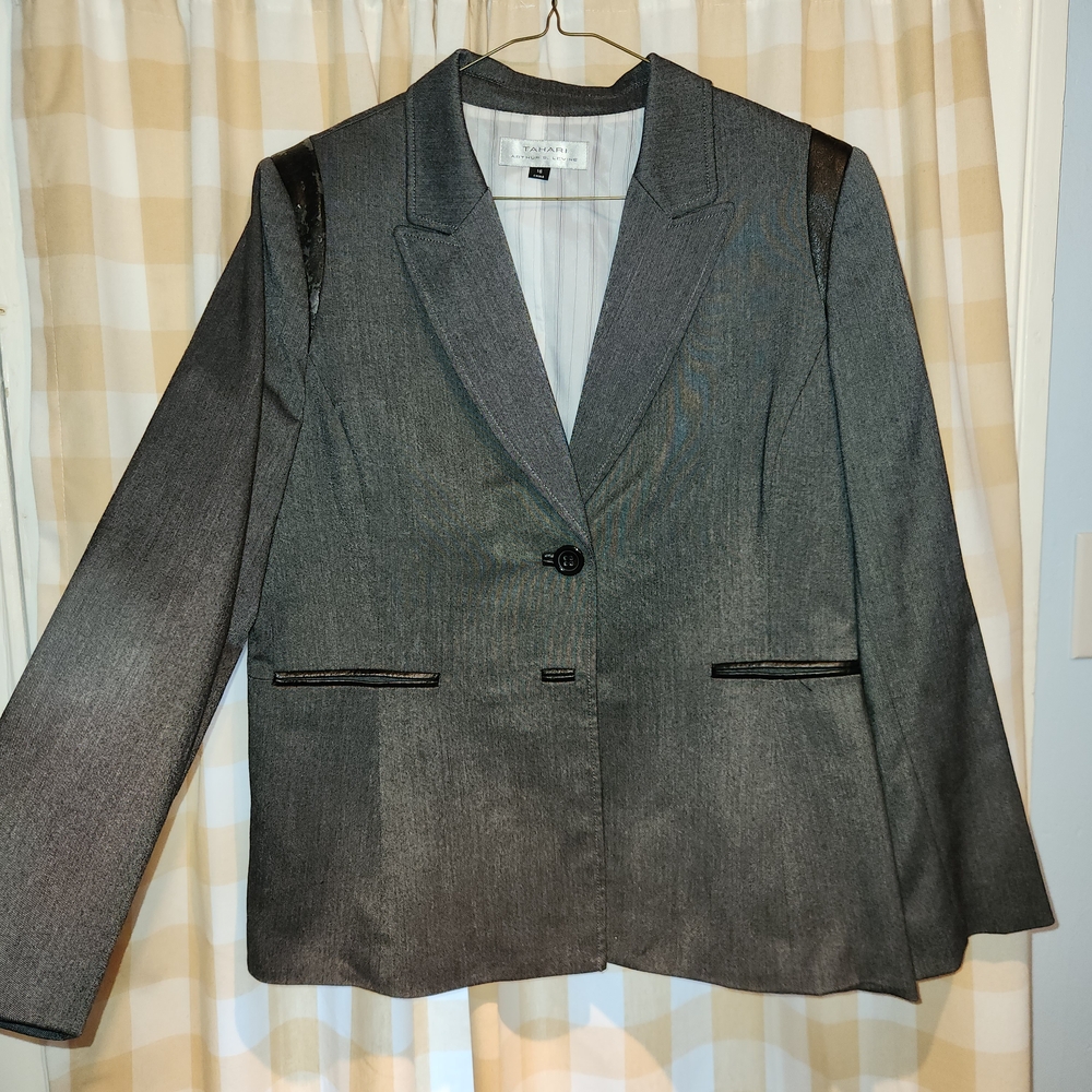Tahari Charcoal Blazer with Black Trim